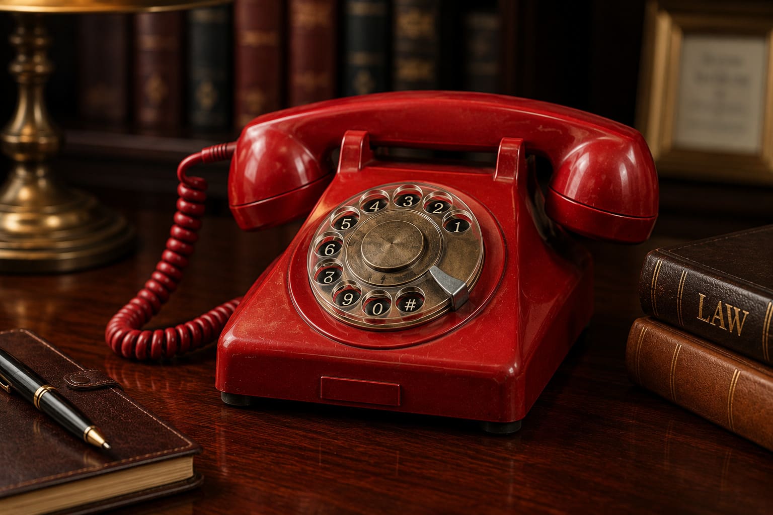 Vintage Red Telephone on a Law Desk